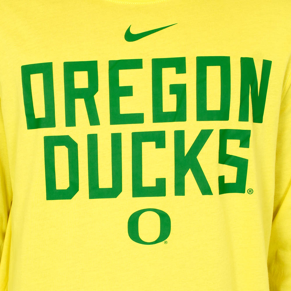 Classic Oregon O, Nike, Yellow, Crew Neck, Performance/Dri-FIT, Men, 160 gsm, Sideline, Long Sleeve, T-Shirt, 883765